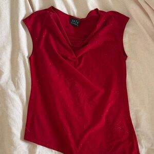 JkLA Deep Red Sleeveless Blouse sparkle cowl asymmetrical